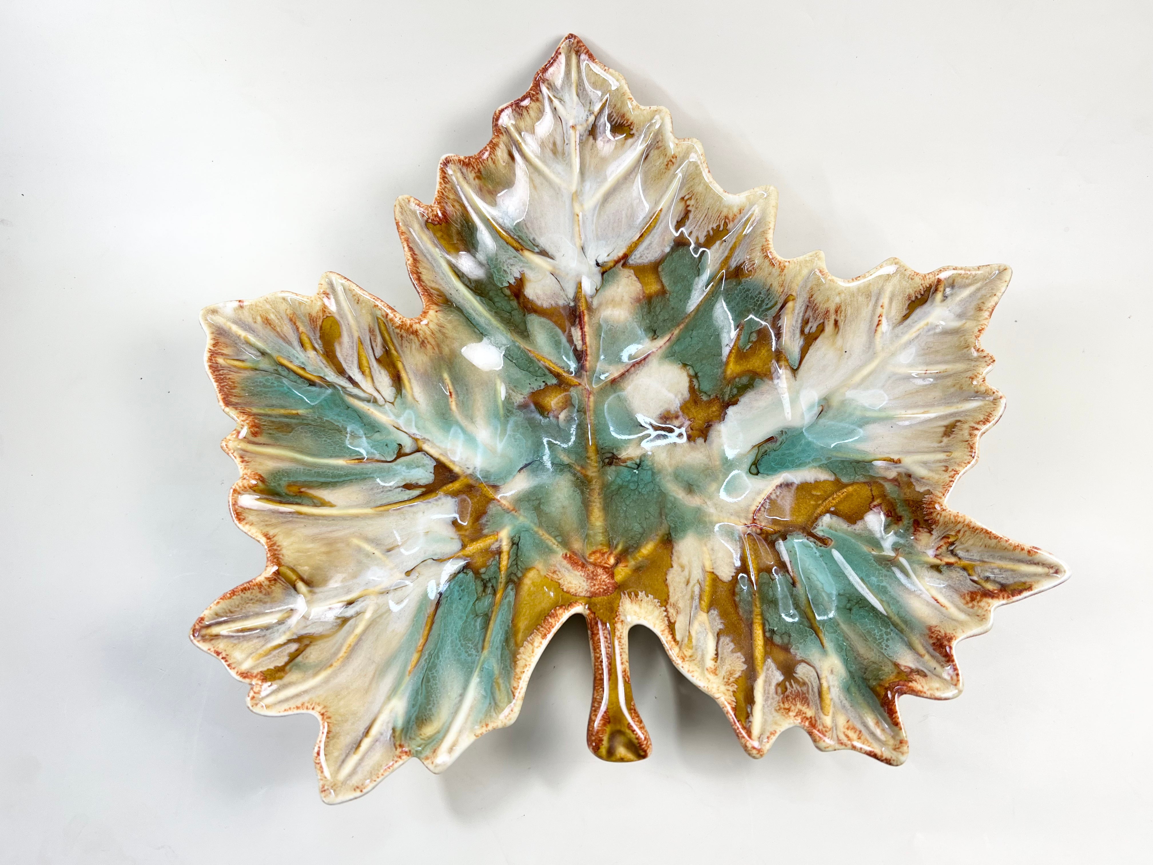 Green and Brown Maple Leaf Shaped Catchall Dish