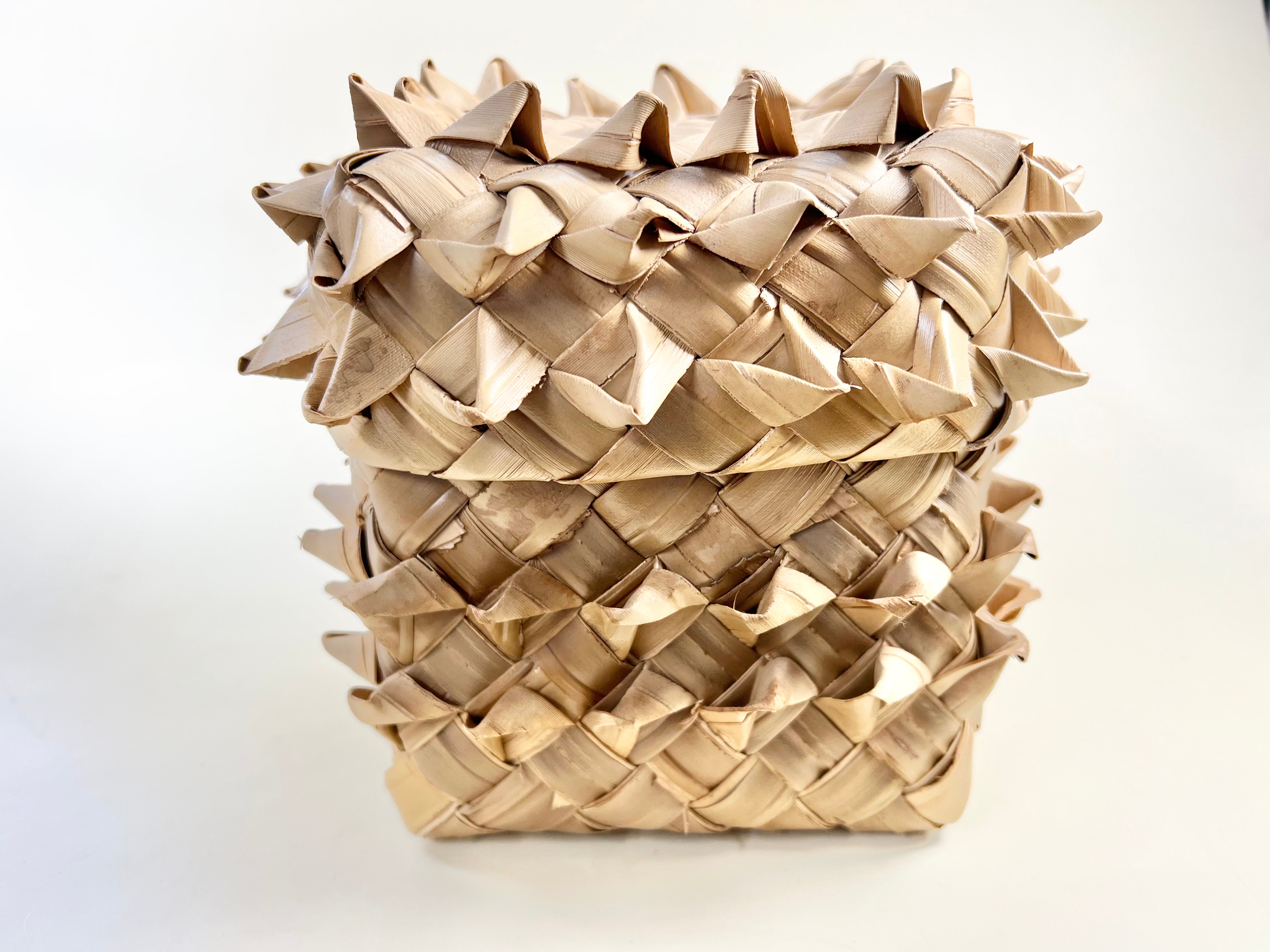 Spiky Woven Banana Leaf Lidded Basket Box