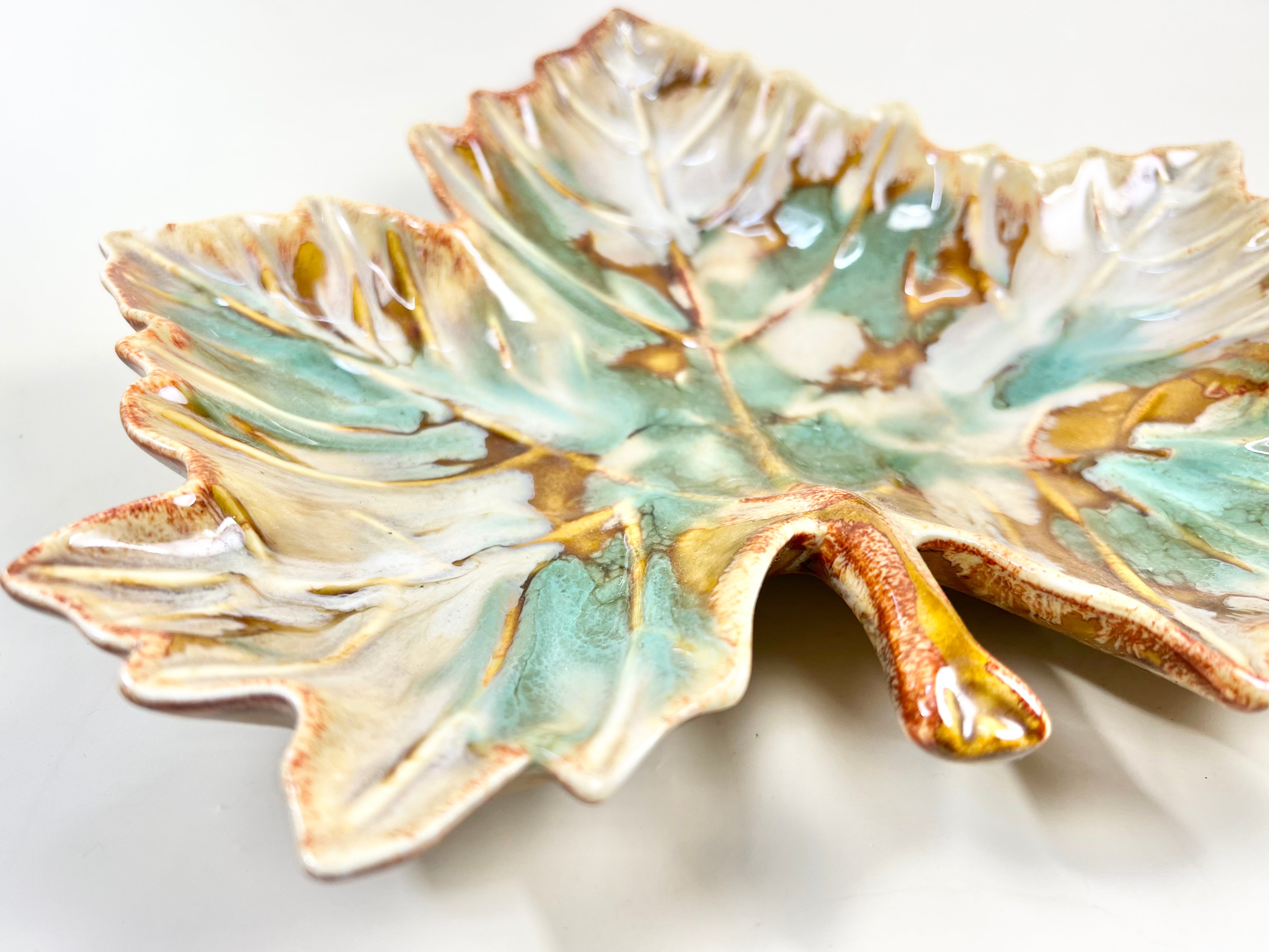 Green and Brown Maple Leaf Shaped Catchall Dish