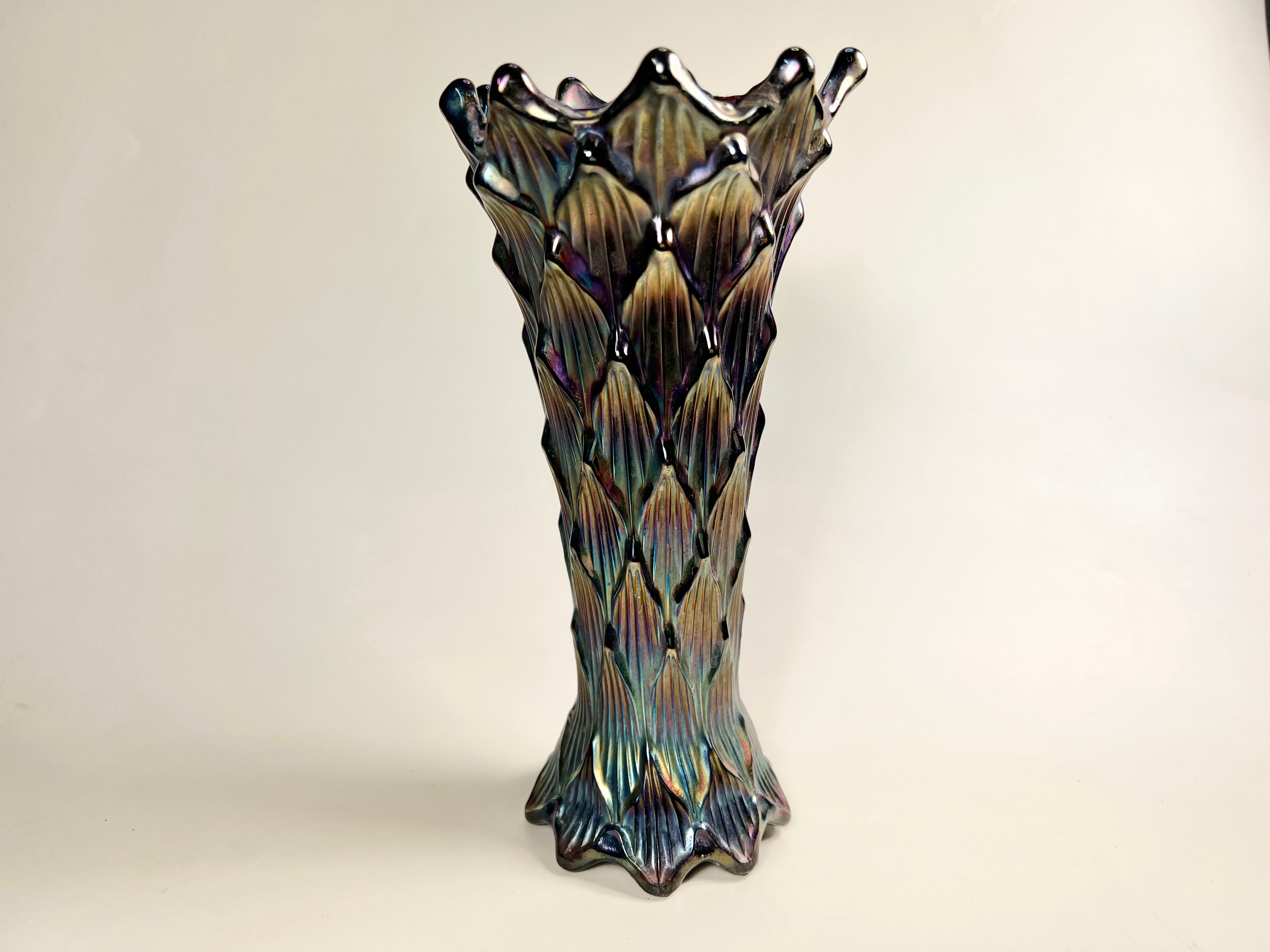 Dark Carnival Glass Small Vase