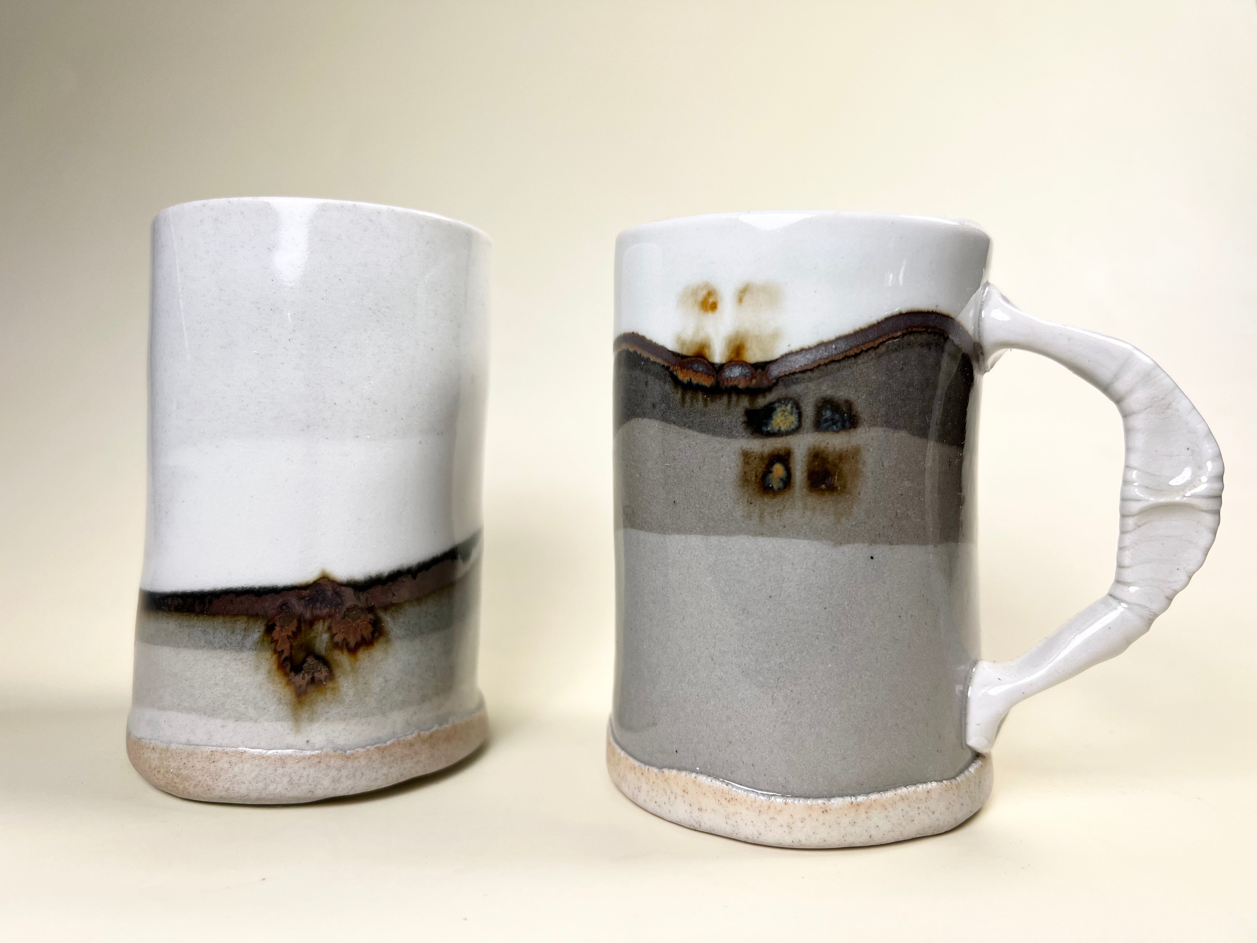 Pair of 1980 Modern Studio Pottery Cups in Gray