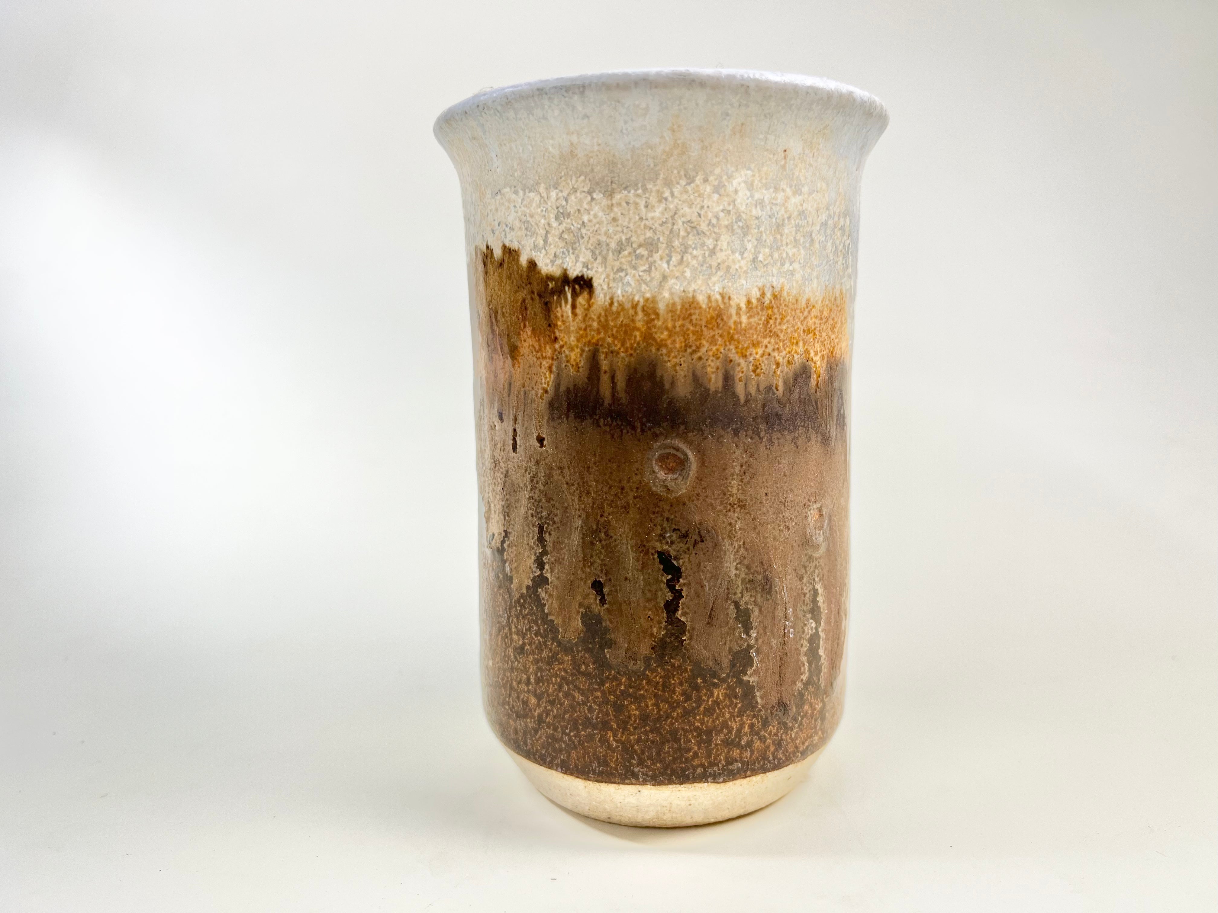 Brown to Cream Glazed Studio Pottery Small Vase