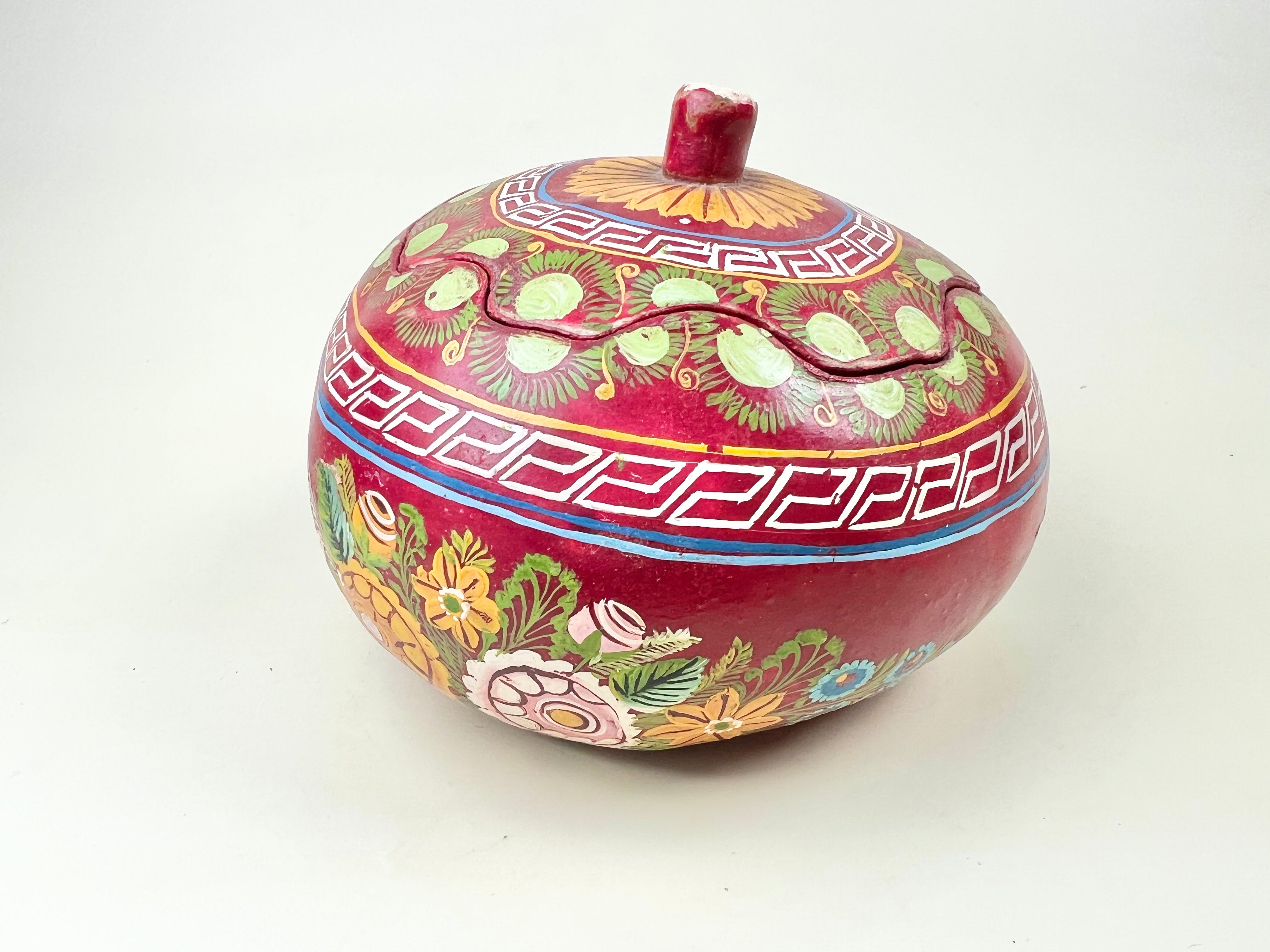 Polychrome Floral on Red Painted Gourd Box