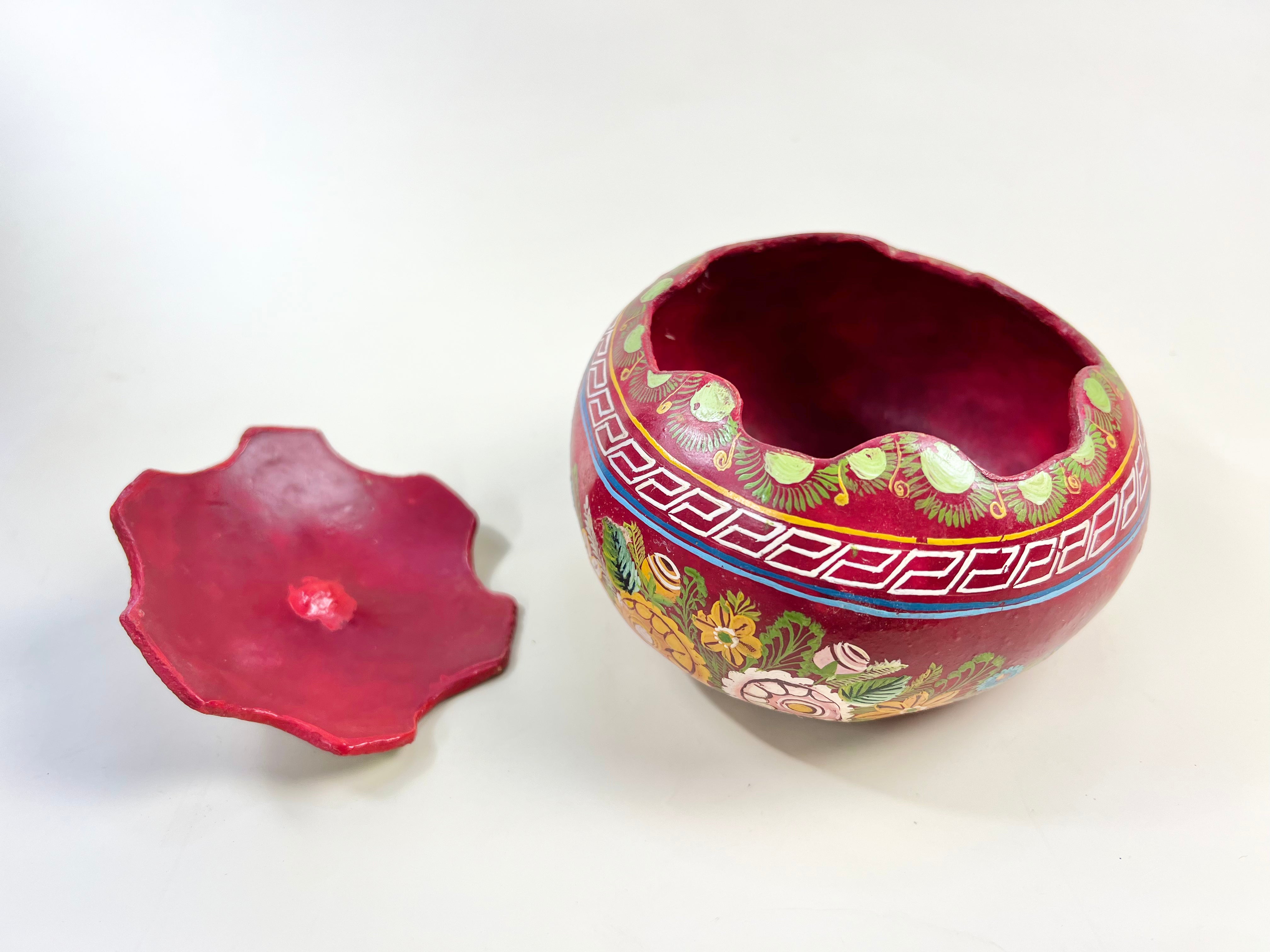 Polychrome Floral on Red Painted Gourd Box