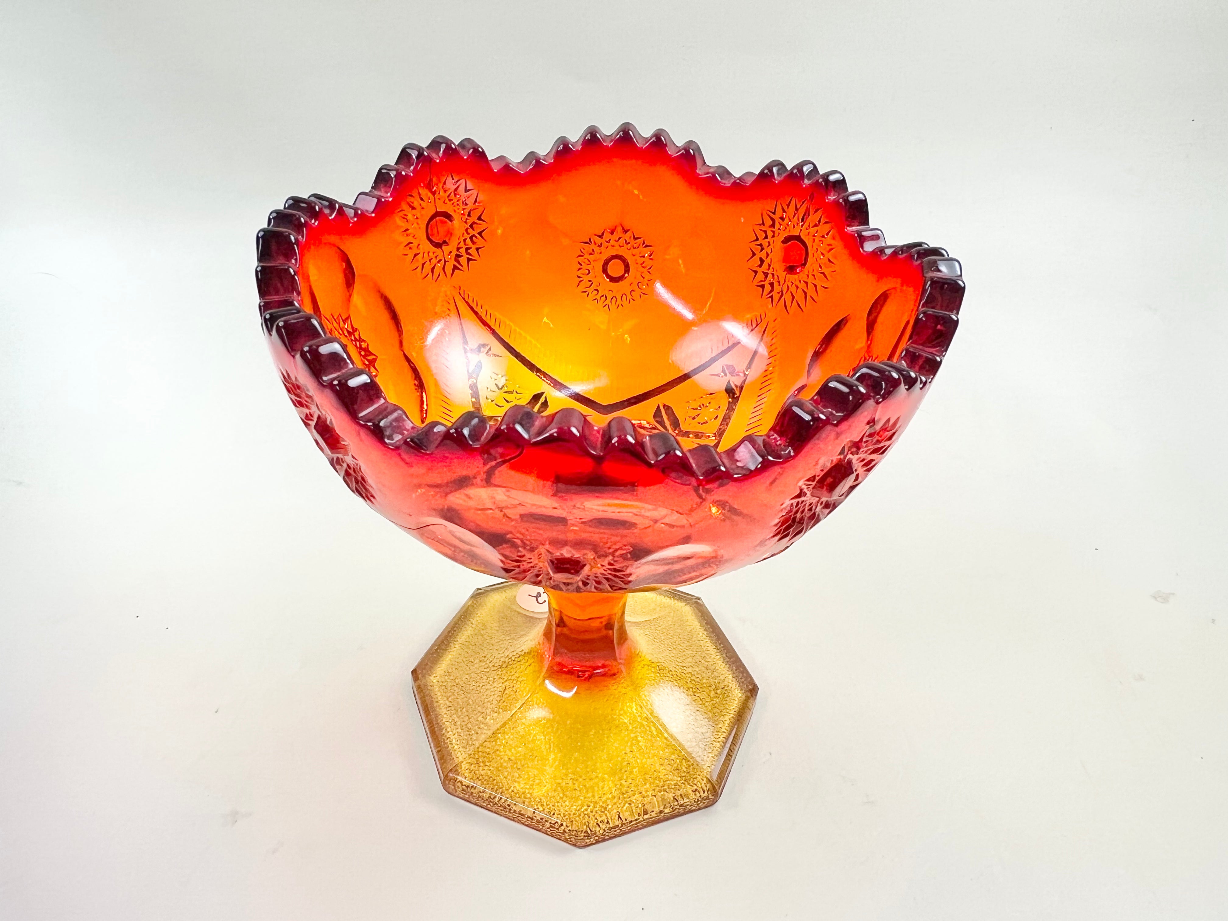 Orange and Yellow Amberina Glass Compote
