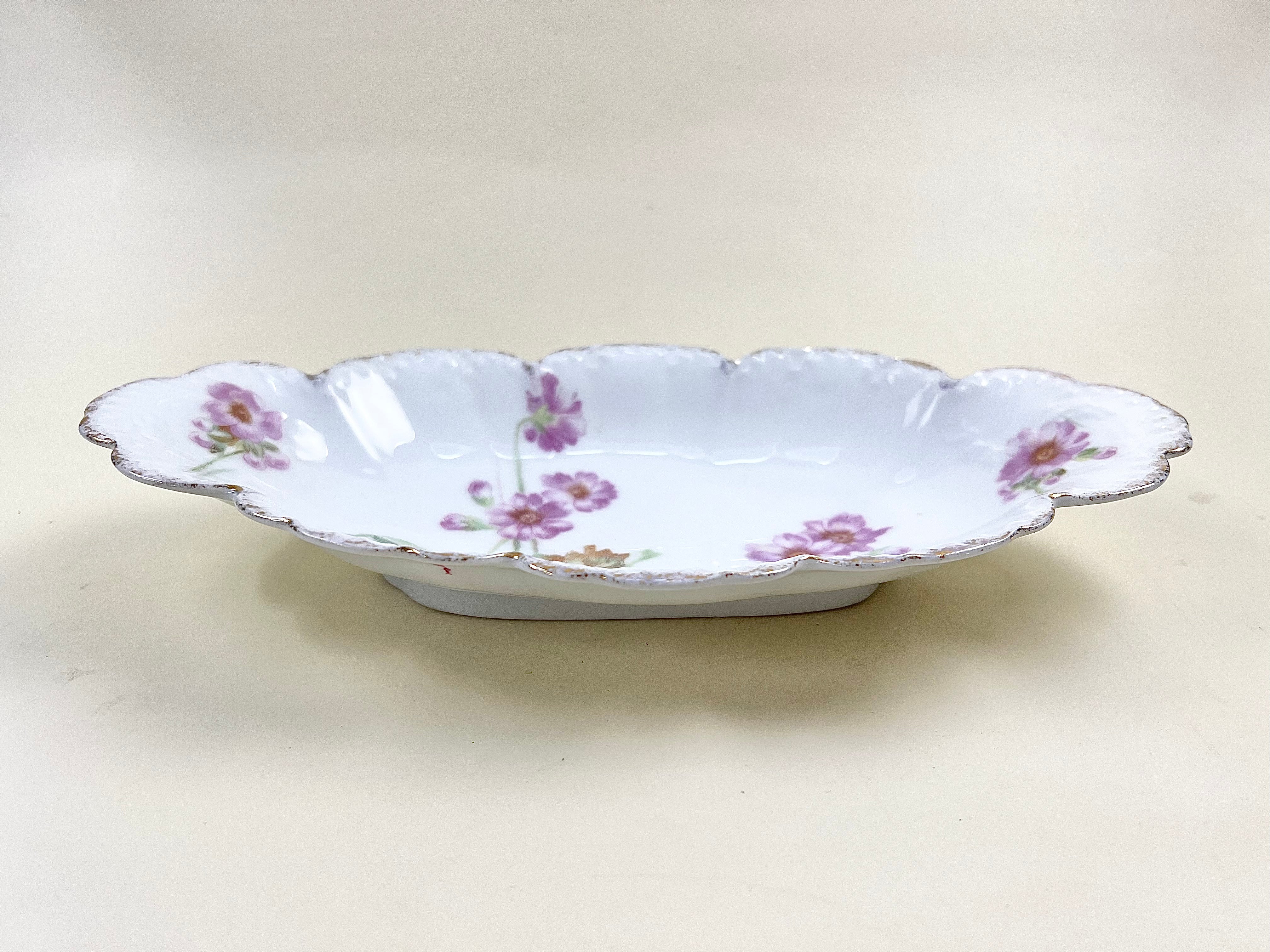 Oblong Porcelain Catchall Dish with Pink Flowers