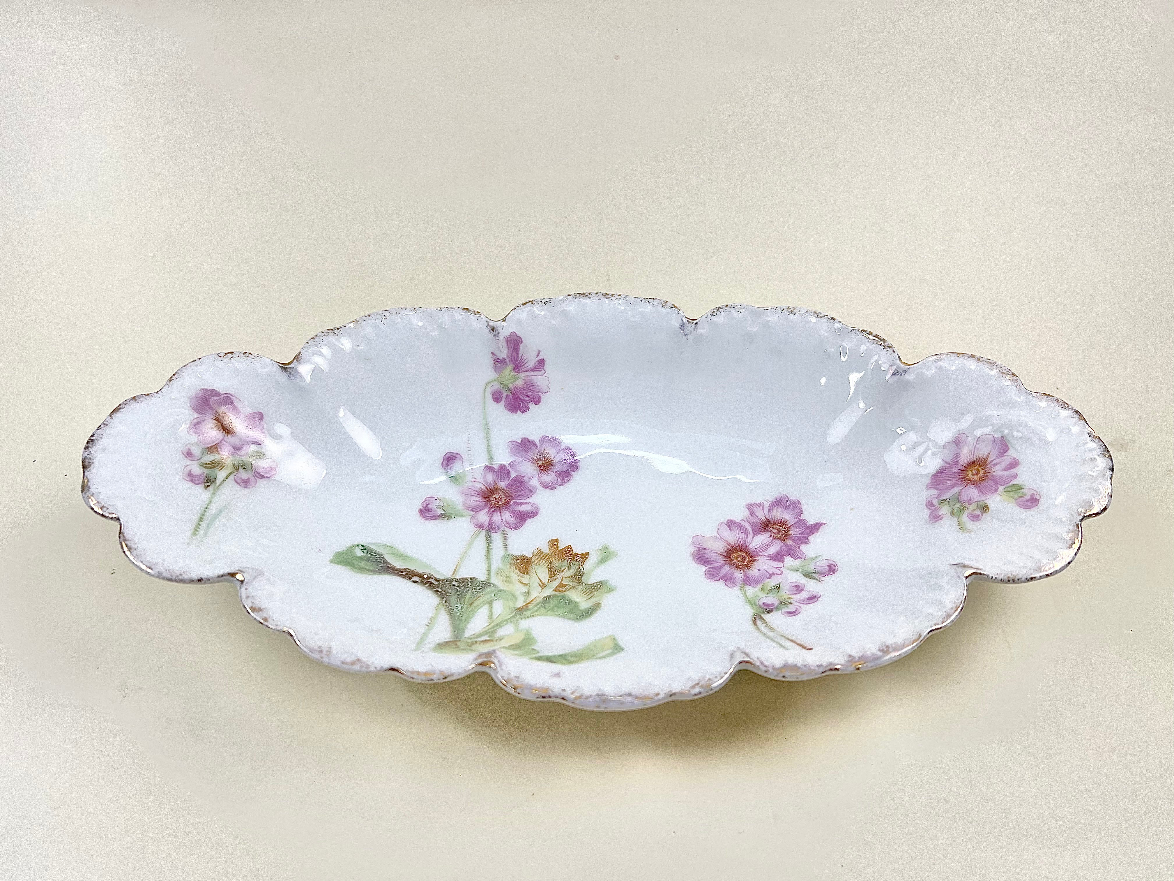 Oblong Porcelain Catchall Dish with Pink Flowers