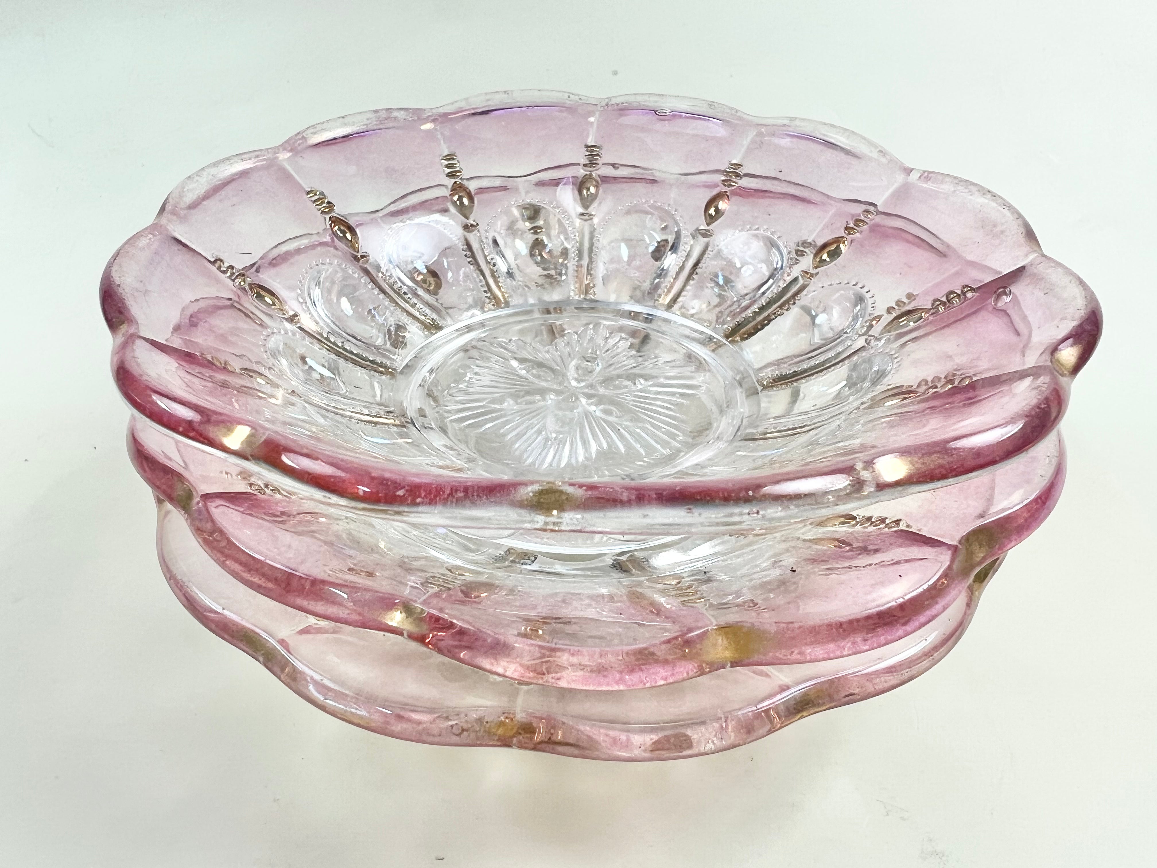 Set of 3 Pink Rimmed Glass Berry Bowls